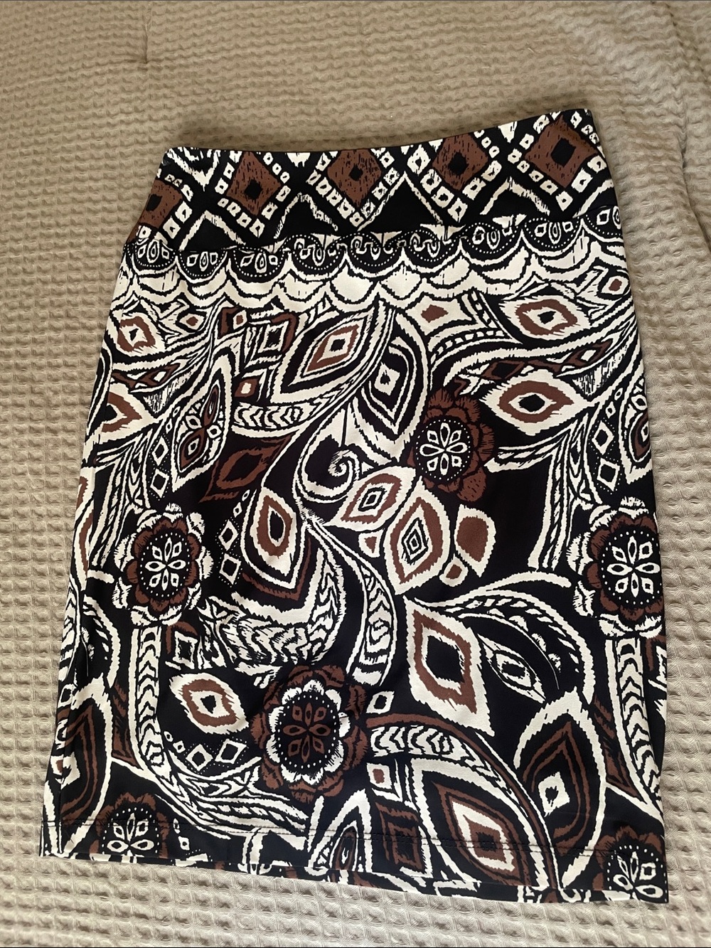 Printed Pencil Skirt in Black, White & Brown